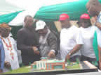 Gov. Akpabio inspects a model of the State e-library in Uyo