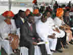 Former deputy governor, Chris Ekpenyong, seated at the reception ground for the president at Ibom International Airport where the president and commander-in-chief of the armed forces, His Excellency Dr. Goodluck Jonathan, is expected on Thursday 15th July on a 2-day official visit to Akwa Ibom state 