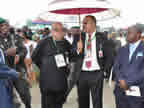 Airport Manager, Marco Fenini, and Captain Williams monitor proceedings at the reception ceremony for the president at Ibom International Airport where the president and commander-in-chief of the armed forces, His Excellency Dr. Goodluck Jonathan, is expected on Thursday 15th July on a 2-day official visit to Akwa Ibom state 