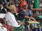 Akwa Ibom State Governor, His Excellency, Chief Godswill Akpabio, with wife, Her Excellency, Unoma Akpabio, watch state contingents dance and file out at the Uyo Township Stadium at the opening ceremony of NAFEST 2010 held in Uyo, Akwa Ibom State on 2nd Nov. 2010
