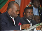 Their Excellencies, Akwa Ibom State executive governor and deputy governor, Chief Godswill Akpabio and Obong Nsima Ekere watch as events unfold at the 2011 National Conference of Directors of Planning, Research, and Statistics held at the Civil Service Auditorium, Idongesit Nkanga Secretariat, Uyo on 15th September, 2011