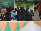 Akwa Ibom State executive governor, His Excellency Chief Godswill in handshake with Head of Civil Service of the Federation, Prof. Oladapo Afolabi at the 2011 National Conference of Directors of Planning, Research, and Statistics held at the Civil Service Auditorium, Idongesit Nkanga Secretariat, Uyo on 15th September, 2011