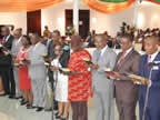 Recently sworn-in members of the Akwa Ibom State Executive Council taking their oath of office which was administered on them by Governor Godswill Akpabio, Wednesday in Uyo