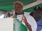 Akwa Ibom State governor, His Excellency, Chief Godswill Akpabio, addressing guests at the Uyo Township Stadium at the opening ceremony of NAFEST 2010 held in Uyo, Akwa Ibom State on 2nd Nov. 2010