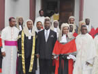 The Deputy Governor of Akwa Ibom State, Mr. Nsima Ekere (c), during the opening of the 2011/2012 Legal Year at Christ the King Cathedral, Wellington Bassey Way, Uyo, on Monday. He is flanked from left by Justice Edemekong Edemekong of the State High Court